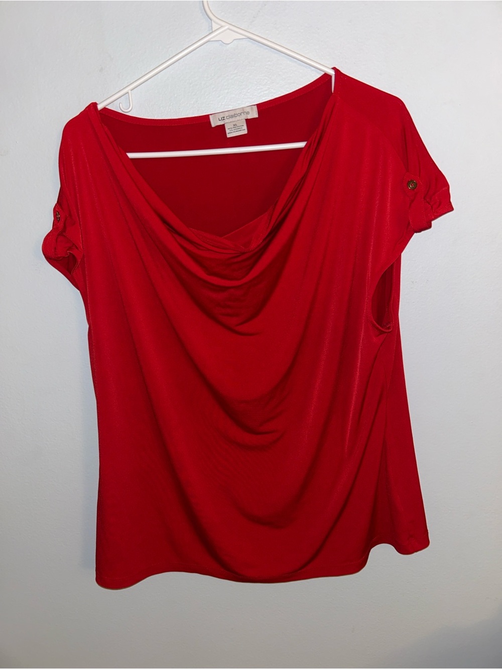 Liz Claiborne Red Cowl Neck Short Sleeve Blouse
